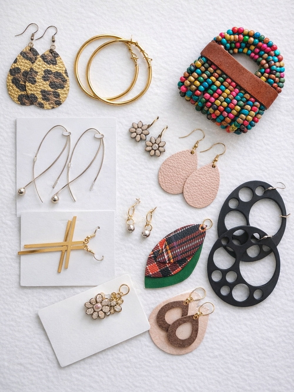 Assorted Earring Bundle-12 Pieces Multicolor & Leather Styles And Bracelet